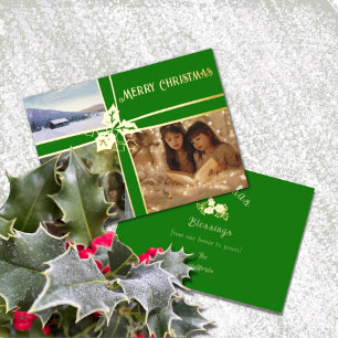 Carte de vacances Holly et Ivy Green Ribbon Foil