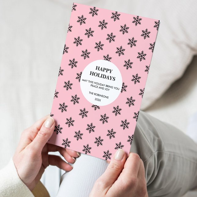 Carte de vacances Joyeuse Black & Pink Snowflake (Créateur téléchargé)