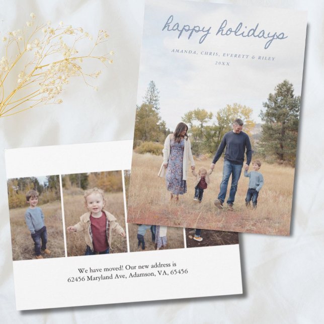 Carte de vacances joyeuses avec photo Blue 5 et te (Blue 5 Photo Happy Holidays Card with Text

)