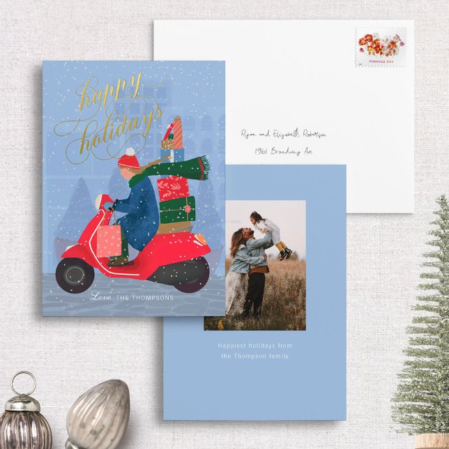 Carte de vacances joyeuses Scooter en feuille méta (Créateur téléchargé)