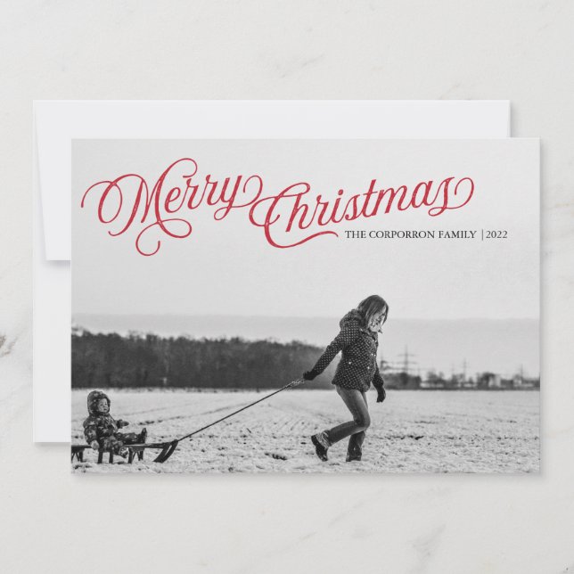 Carte de vacances Joyeux Noël Joyeux Script rouge (Devant)