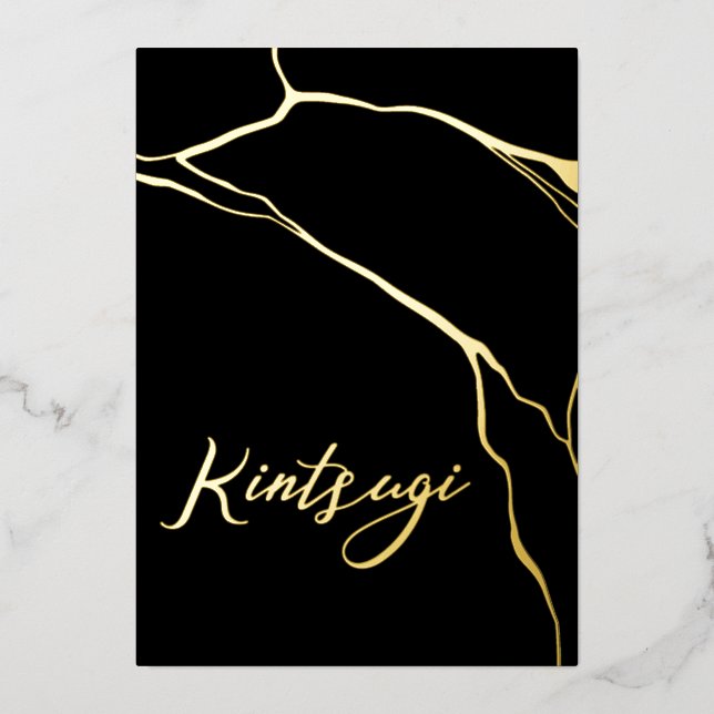 Carte de vacances Kintsugi or et feuille noire (Recto)