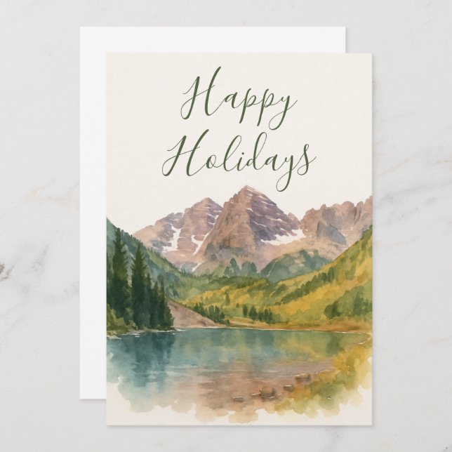Carte de vacances Maroon Bells Colorado Watercolor (Devant / Derrière)
