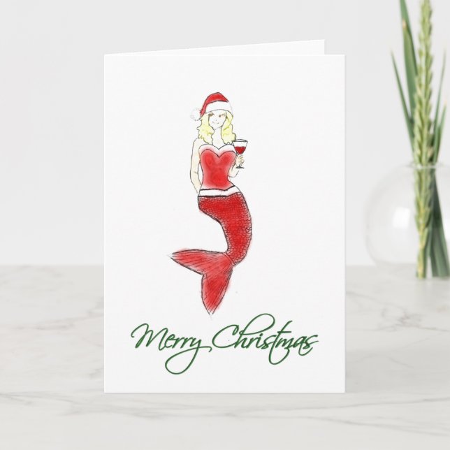 Carte de vacances Mermaid Santa Hat (Devant)