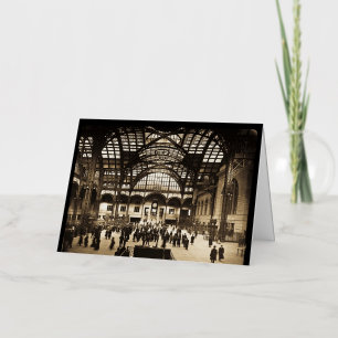 Carte De Vacances Métallisée 1910 Penn Station NYC diapositive de lanterne magi