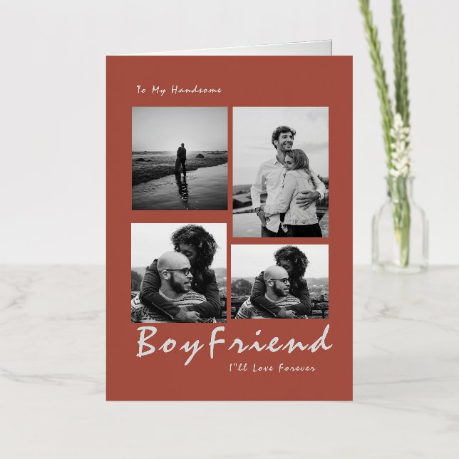Carte De Vacances Métallisée 4-Photo Collage Forever Boyfriend Valentine's (Fleur)