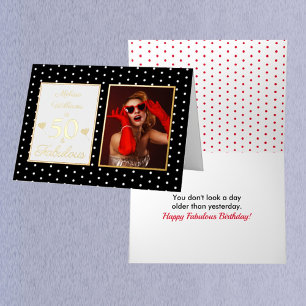 Carte De Vacances Métallisée 50 et nom fabuleux Photo Black White Anniversaire