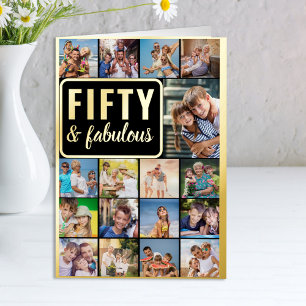 Carte De Vacances Métallisée 50e anniversaire Photo Collage noir et or