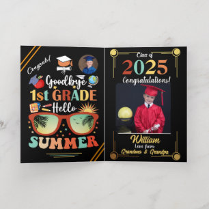 Carte De Vacances Métallisée Adieu 1ère année Bonjour Graduation été personnali