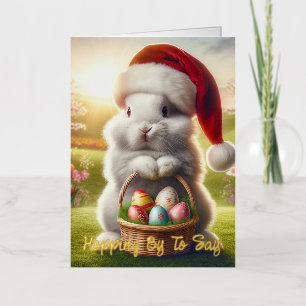 Carte De Vacances Métallisée adorable Lapin de Pâques de Noël