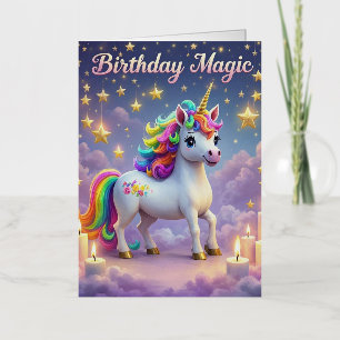Carte De Vacances Métallisée Affiche Magie d'anniversaire Licorne fantaisiste f