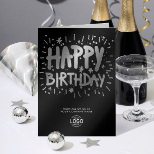 Carte De Vacances Métallisée Ajouter Logo Doodle amusant Joyeux anniversaire Bl