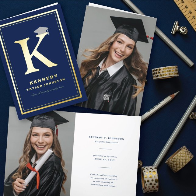 Carte De Vacances Métallisée Alphabet Monogramme Classique Diplôme Photo Simple (Créateur téléchargé)