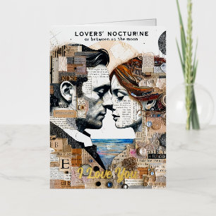 Carte De Vacances Métallisée Amants entre nous et le collage mixte de Lune