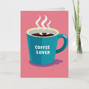 Carte De Vacances Métallisée Amateur de tasse à café bleu rose minimaliste 