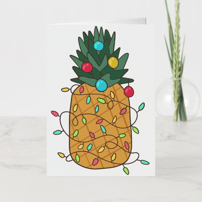 Carte De Vacances Métallisée Ananas de Noël Tropical (Recto)