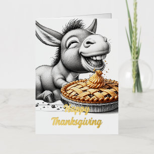 Carte De Vacances Métallisée Âne de Thanksgiving mignon avec tarte