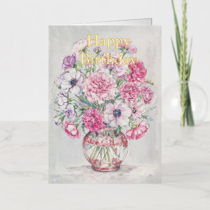 Carte De Vacances Métallisée Anniversaire de roses roses colorées personnalisée