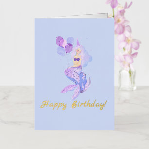 Carte De Vacances Métallisée Anniversaire de Sirène Bleu