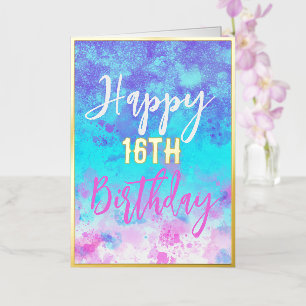 Carte De Vacances Métallisée Anniversaire Personnalisé Rose Bleu Violet Aquarel