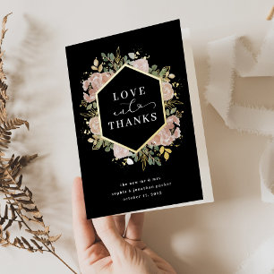 Carte De Vacances Métallisée Aquarelle neutre florale   Love and Thanks Gold