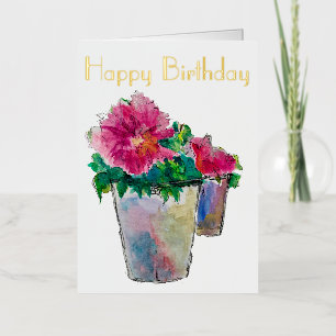 Carte De Vacances Métallisée Aquarelle rose Floral Feminine Anniversaire
