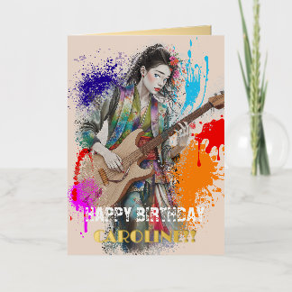 Carte De Vacances Métallisée Art inspirant de guitariste japonaise personnalisé