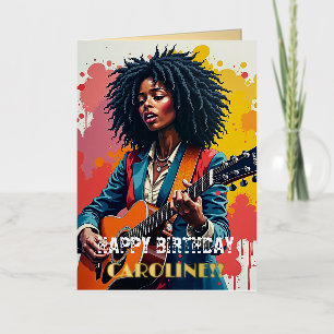 Carte De Vacances Métallisée Art inspirant de guitariste noire personnalisée