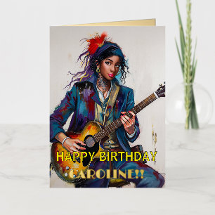 Carte De Vacances Métallisée Art personnalisé de guitariste Rebel Girl Inspiran