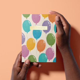 Carte De Vacances Métallisée Ballons de fête d'anniversaire colorés