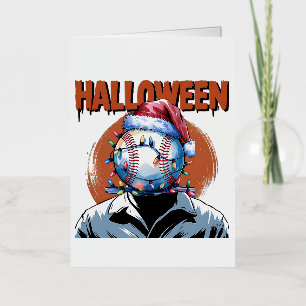 Carte De Vacances Métallisée Baseball festif : Halloween se rencontre Noël