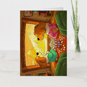 Carte De Vacances Métallisée Belle caricature chiens pop-corn et film