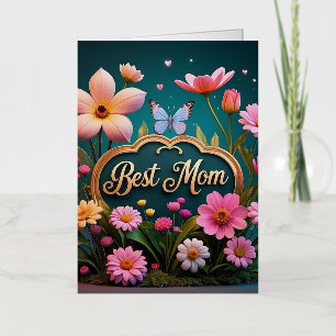 Carte De Vacances Métallisée Belles fleurs de jour de mère de glam