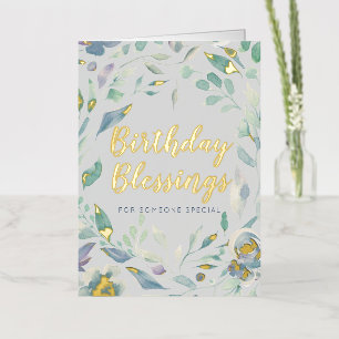 Carte De Vacances Métallisée Bénédiction d'anniversaire Aquarelle violette or f