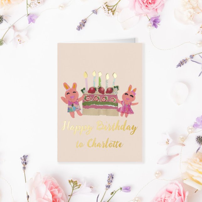 Carte De Vacances Métallisée Berry Sweet Bunny Buddies (Créateur téléchargé)
