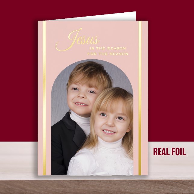 Carte De Vacances Métallisée Blush Pink Christian Photo Gold de Noël (Créateur téléchargé)