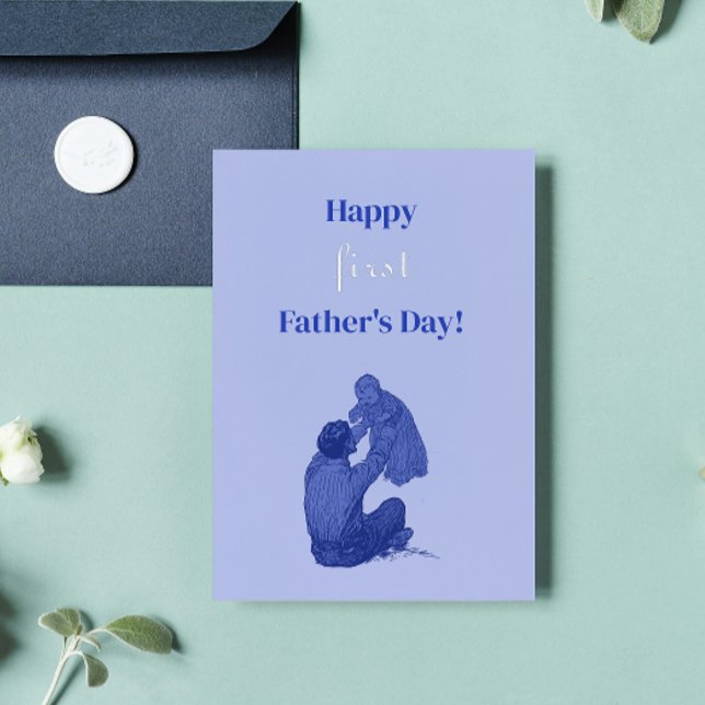 Carte De Vacances Métallisée Bonne première Fête des pères - C'est un garçon !  (Créateur téléchargé)