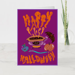 Carte De Vacances Métallisée Bonne tasse de café de sorcière amoureux des chats