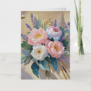 Carte De Vacances Métallisée Bouquet floral pivoines lavande