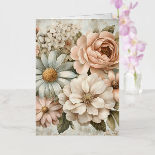 Carte De Vacances Métallisée Bouquet vintage floral aux fleurs moelleuses paste