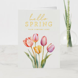 Carte De Vacances Métallisée Business Hello Spring Watercolor Tulips