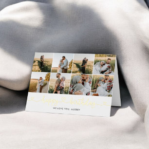 Carte De Vacances Métallisée Calligraphie de cœur 13 Photo Joyeux Anniversaire
