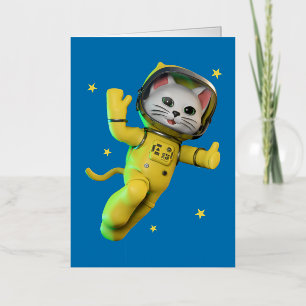 Carte De Vacances Métallisée Caricature pour chat astronaute