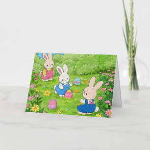 Carte De Vacances Métallisée Cartoon lapins de Pâques cachant des oeufs dans un