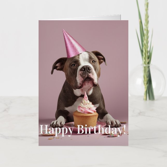 Carte De Vacances Métallisée Célébration d'anniversaire de Pit Bull  (Recto)