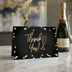 Carte De Vacances Métallisée Champagne Confetti Mariage Merci Real