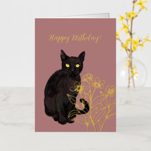 Carte De Vacances Métallisée chat noir floral