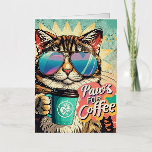 Carte De Vacances Métallisée Chat portant des lunettes de soleil surdimensionné