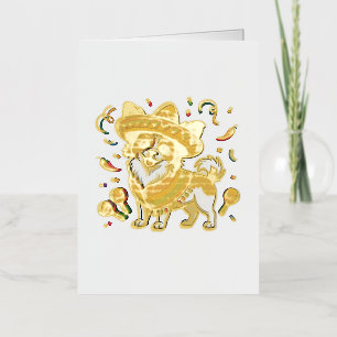 Carte De Vacances Métallisée Chien Papillon de Fiesta portant un Sombrero et un