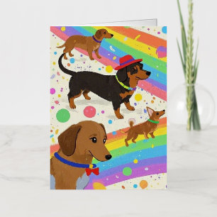 Carte De Vacances Métallisée Chiens amusants mignons avec arc-en-ciel